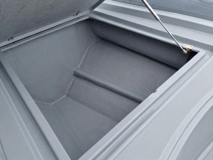 Spacious storage locker on the rental RIB in Alghero